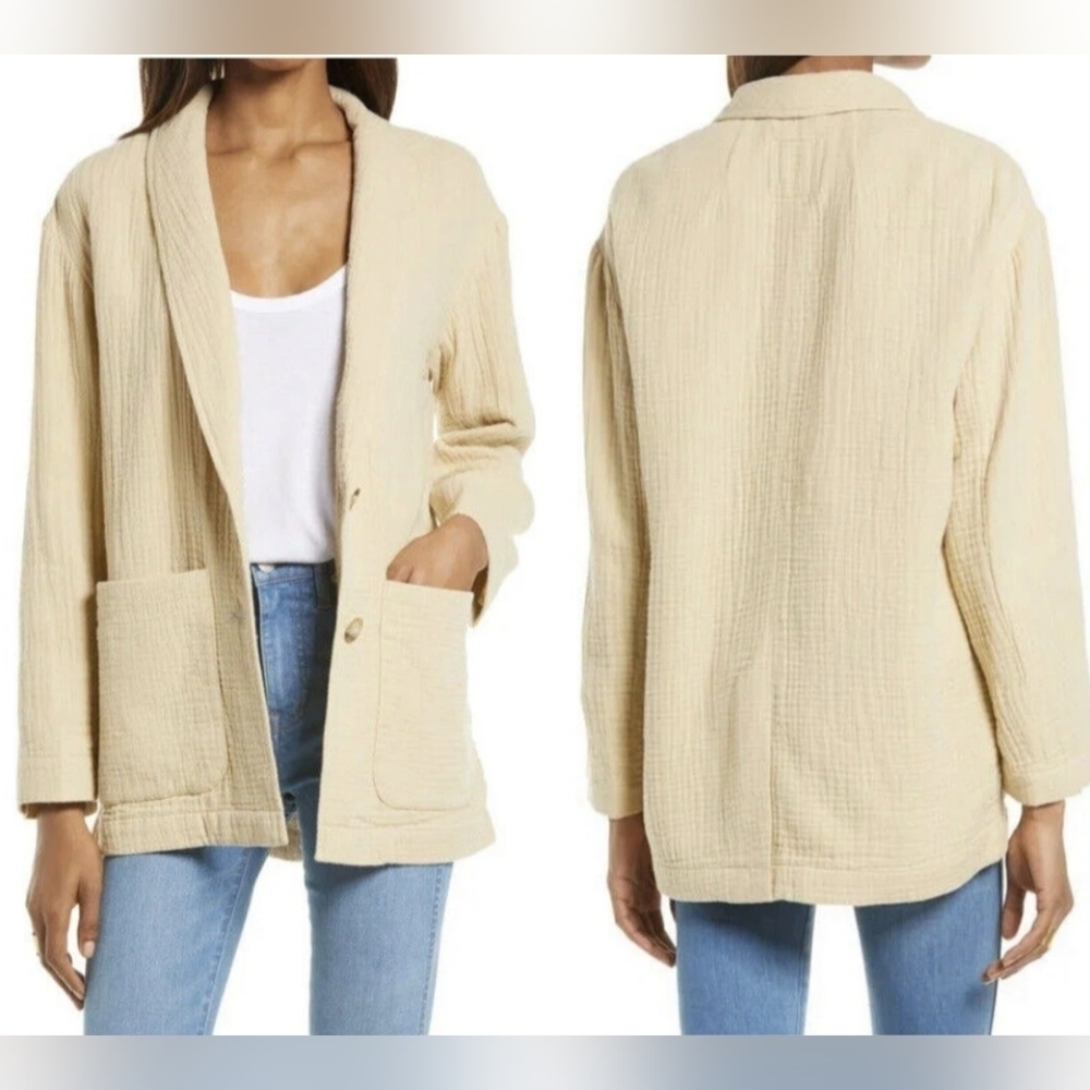 Madewell Women’s Dorset Lightspun Button Blazer Cotton Size XXS Beige Oversized